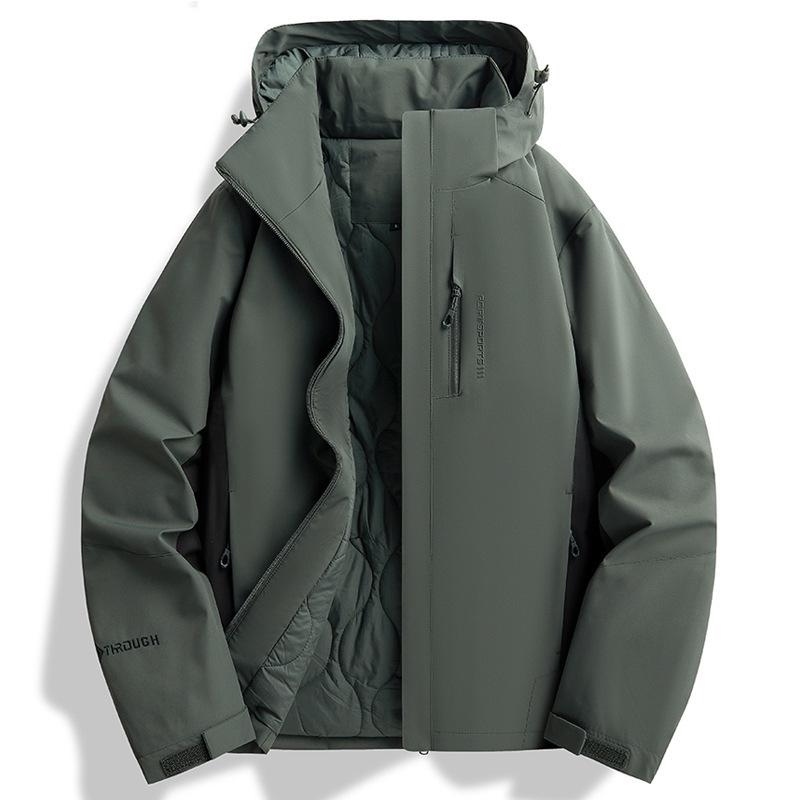 Unisex HJCAMEL Camel Outdoor Windbreaker: Spring & Autumn Waterproof, Windproof, Warm Cotton Jacket for Middle-Aged & Elderly Hiking Enthusiasts.