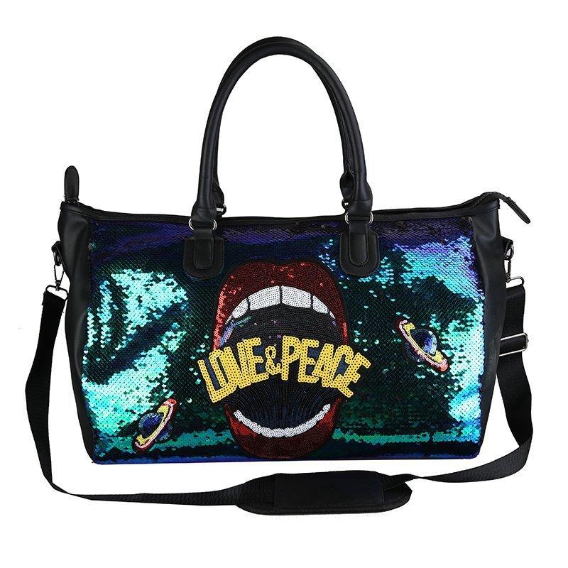 Travel Bag PU Sequins Handheld Shoulder Bag Sports Gym Bag Large Capacity Luggage Bag Fashion Bag