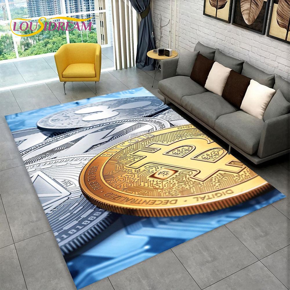 Covor 3D pentru monedă virtuală Bitcoin, mare, covor pentru sufragerie, dormitor, canapea, cameră de joacă, covoraș, covoraș anti-alunecare pentru copii