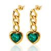 Classic Cuban-link Chain Women's European American Instagram Style Stainless-steel Heart-shaped Earring Bracelet Jewelry Set