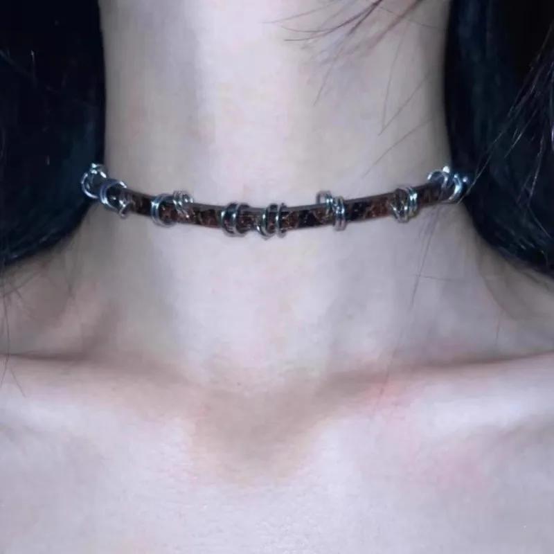 New Punk Trendy Gothic Geometry Leather Collar Chain Choker Necklace For Women Men Fashion Vintage Jewelry Y2K EMO Accessories