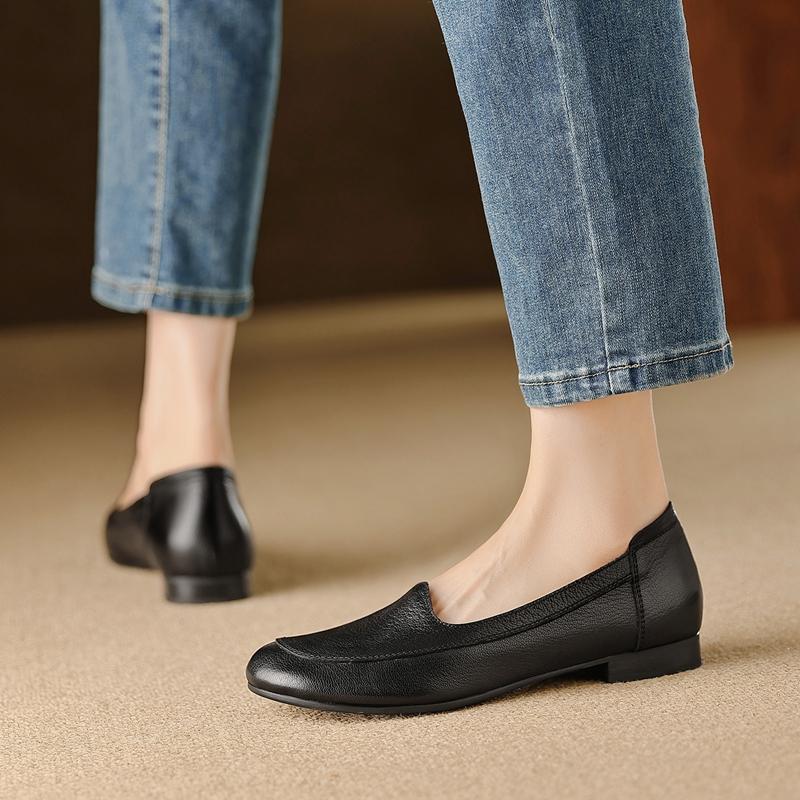 Fashion 2025 Autumn Hot Sale Slip-on Genuine Leather Women Shoes Pumps Square Toe Low-heel Soft Upper Pumps Office Ladies Dress Shoes