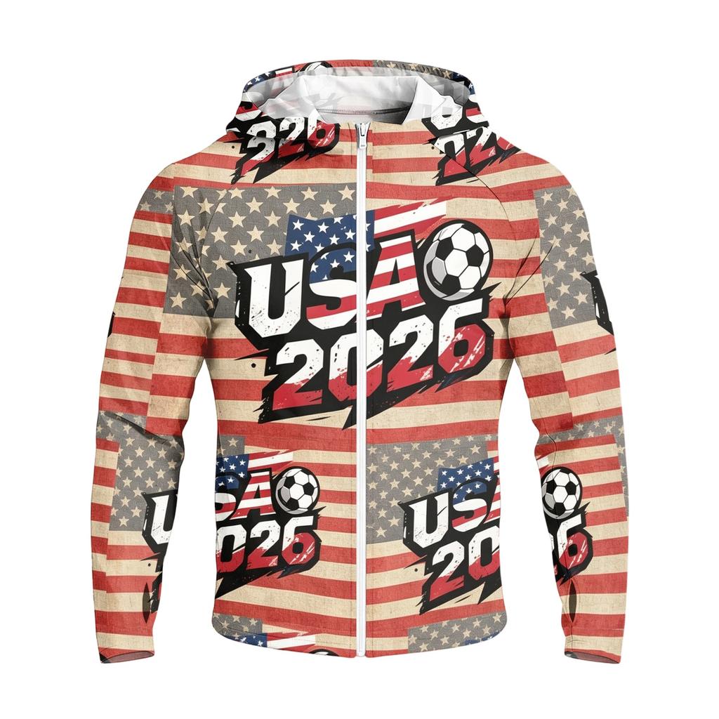 Men's Casual Raglan Sleeve Hooded Long Sleeve Sun Protection Jacket Lightweight Zip Up Soccer Graphic Print Outdoor Windbreaker