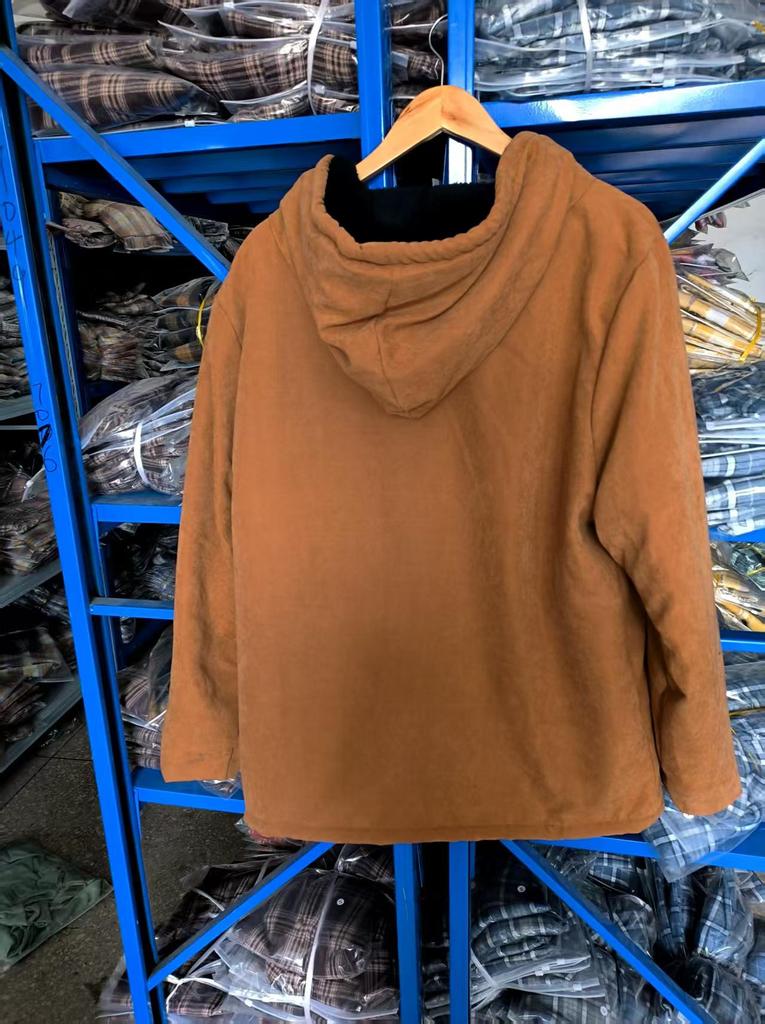 Men's Casual Fleece-Lined Cotton Hooded Jacket with Zipper Pockets