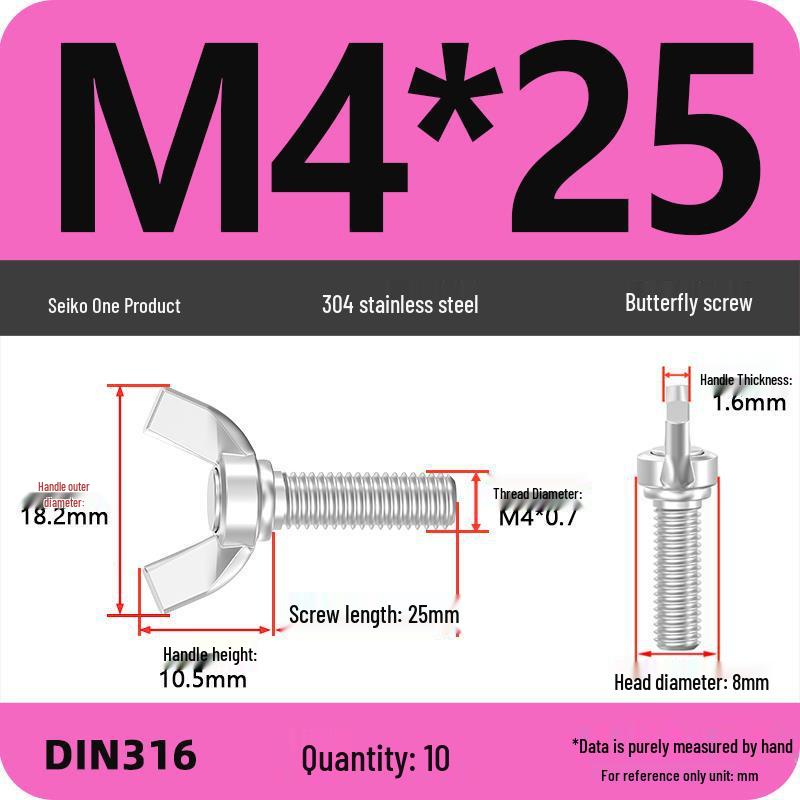 304 Stainless Steel Hand-Tightening Butterfly Weld Screws - Ram Horn M4 M5 M6 M8