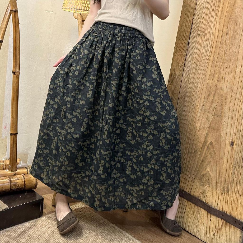 DIMANAF 2025 Damen Sommer Leinenröcke Vintage Elastisch Faltenrock Elegant Neu Hoher Bund