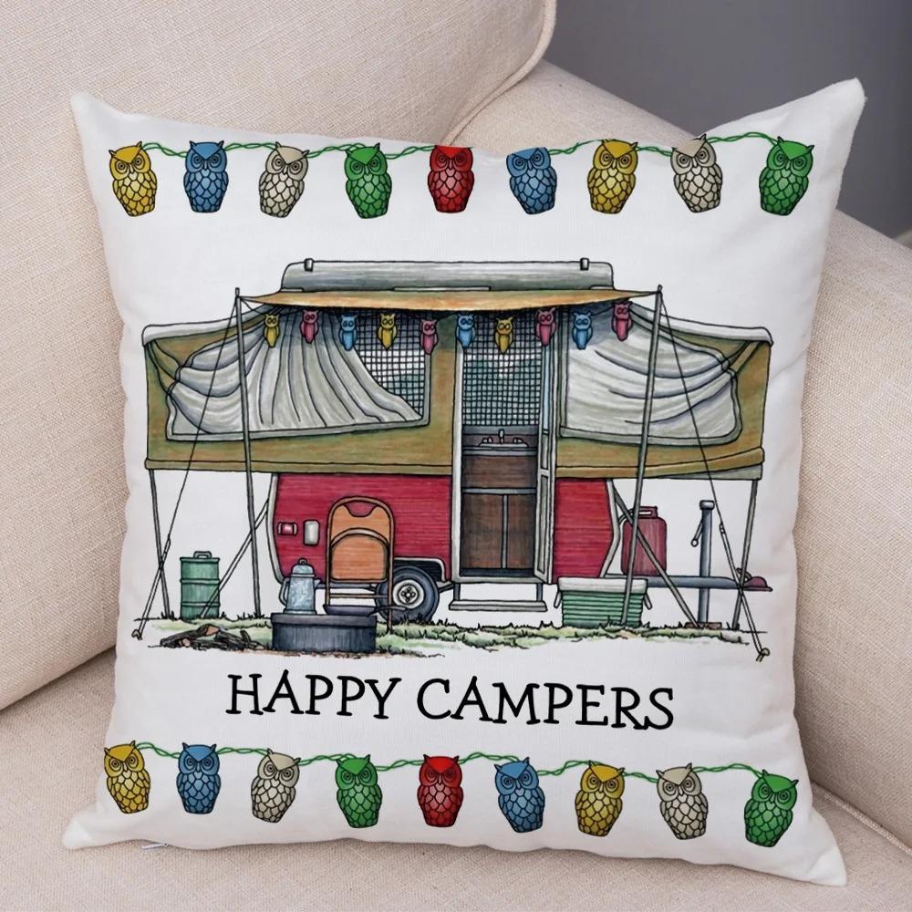 Cartoon house travel car camper series cushion cover pillowcase decoration life home pillowcase suitable for sofa bedroom room