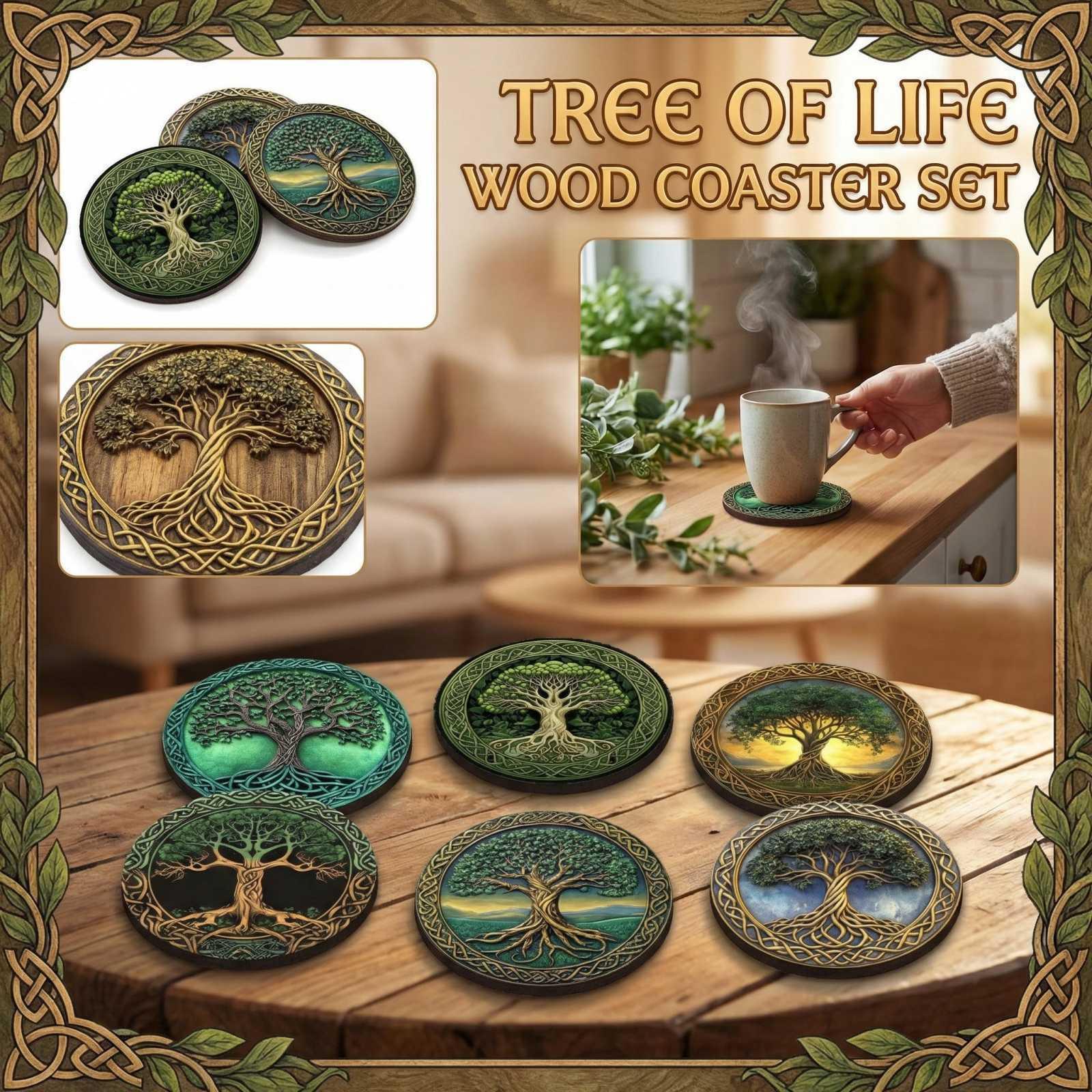 6 шт. деревянных термостойких нескользящих салфеток для напитков и посуды One Size