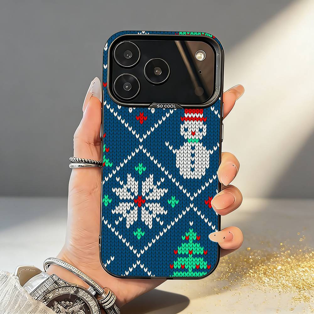 Fair Isle Christmas Phone Case For iPhone17,16,15,14,13,12,11,Pro,MAX White Matte Shockproof Cover