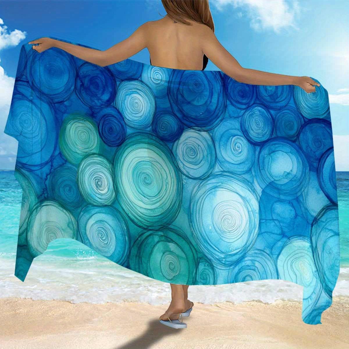 

Blue Circular Pattern Sarong, Large Highly Absorbent Quick Drying for Travel Camping Summer W40*H60(CM)