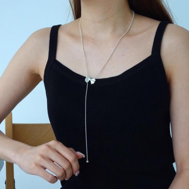 Tisca Chain Slim Heart-Shaped Silver Necklace for Women