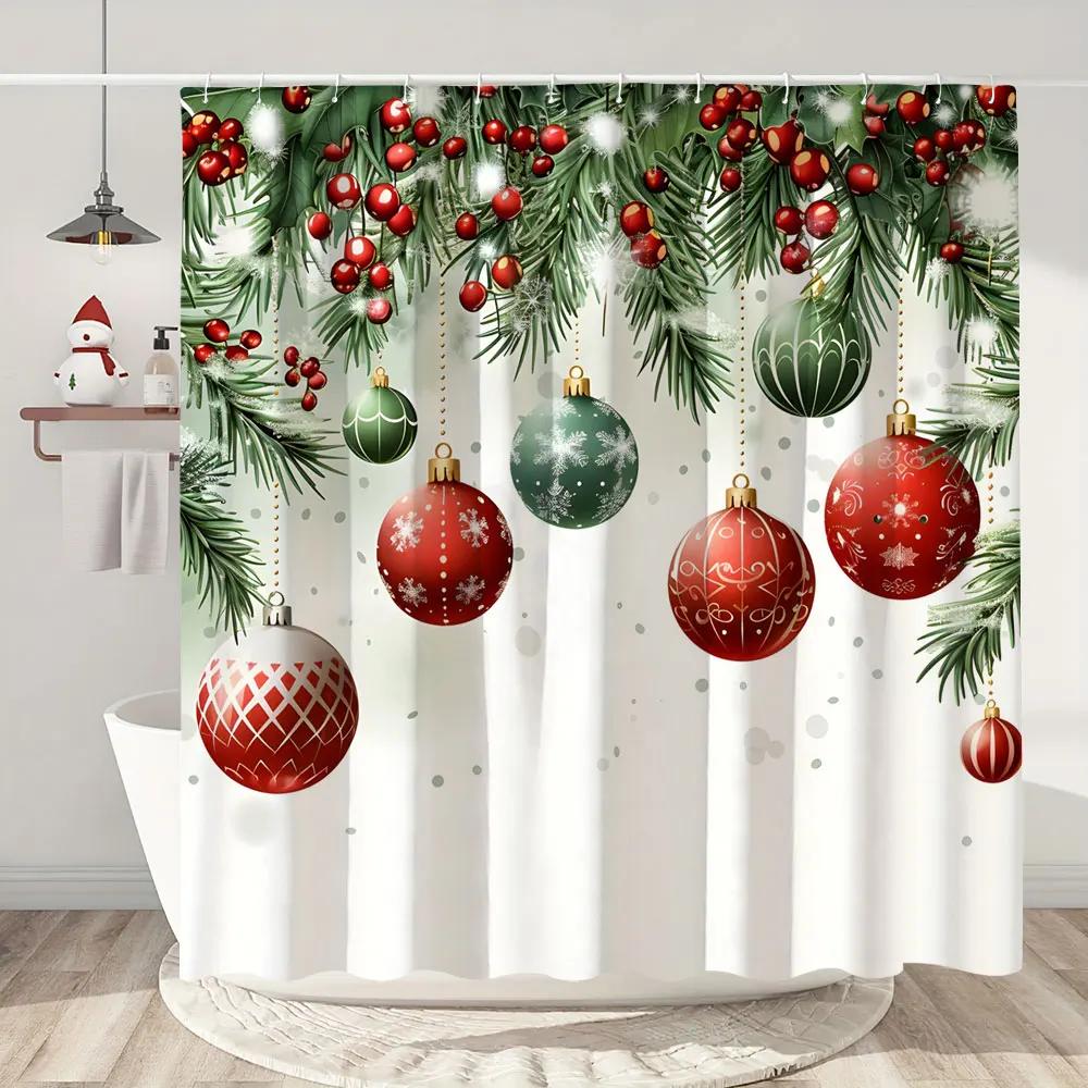 Christmas Shower Curtain Santa Claus Christmas Gifts Snowman Happy Holidays Polyester Shower Curtains Bathroom Deco with Hooks