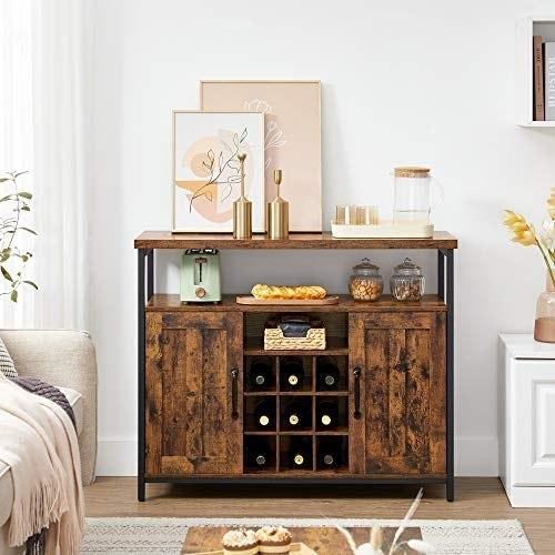Storage Cabinet, Sideboard Table and Buffet with Wine Holder, 2-door Cabinet for Dining Room, Living Room, Kitchen, 100 X 35 X 81.4