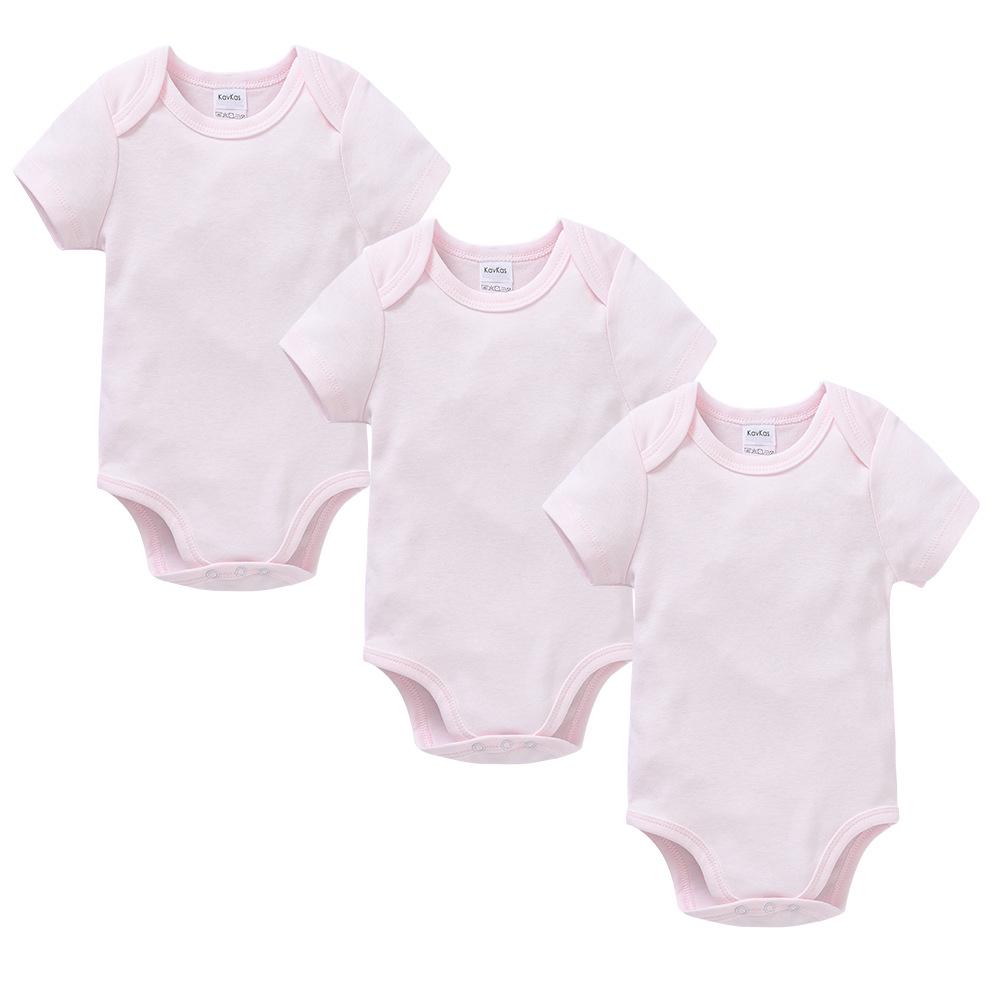 Summer Newborn 100% Cotton Short Sleeve Baby Romper - Plain Color with Snap Crotch, Customizable Print Children's Bodysuit