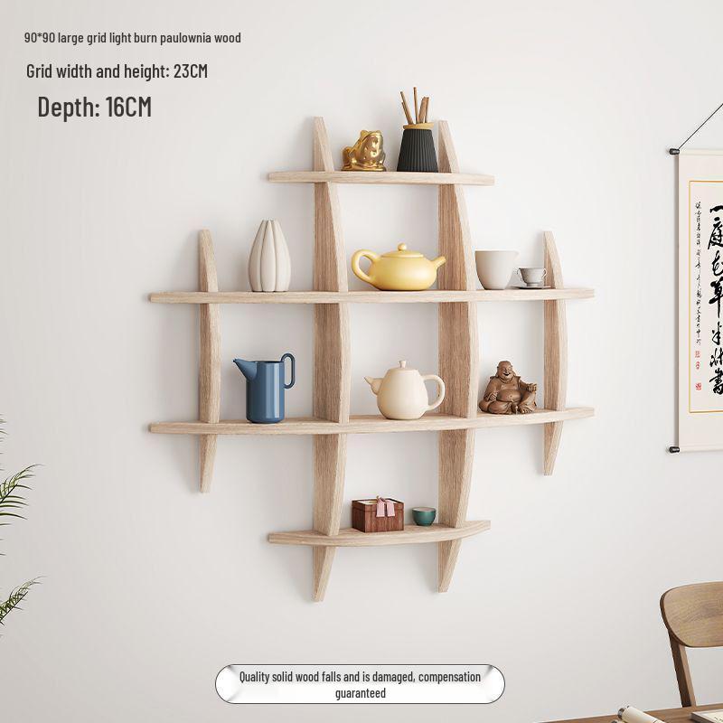 Chinese Solid Wood Wall-Mounted Teacup Rack - Antique Curio Shelf and Tea Set Display Stand