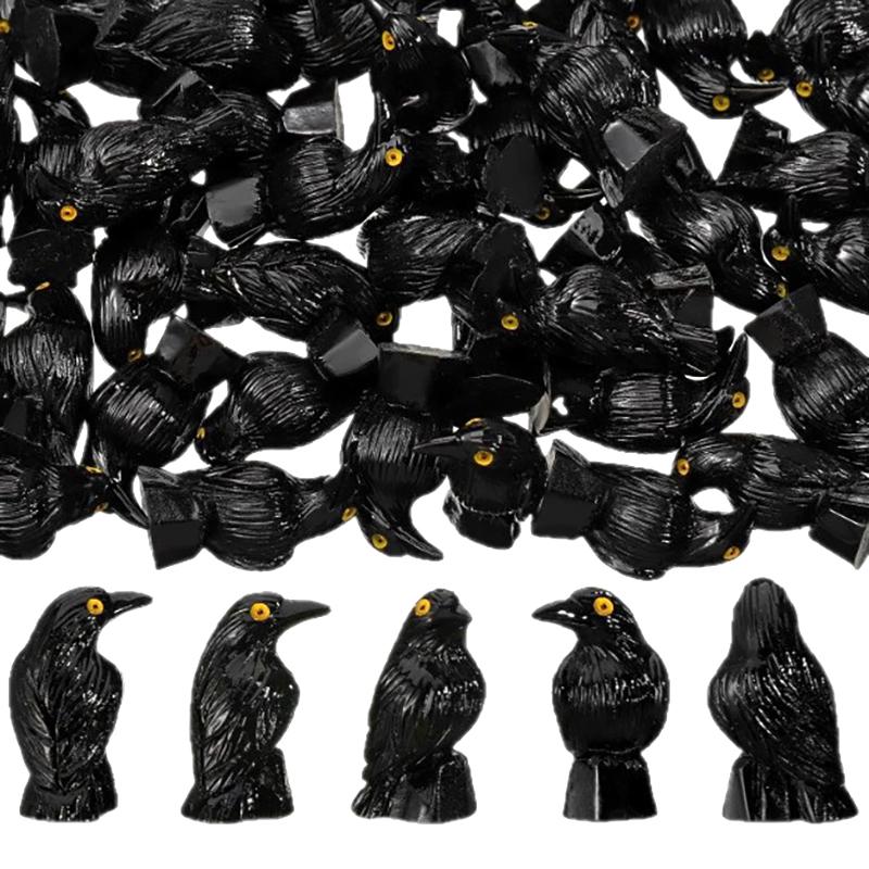 

10 шт. Миниатюры черных воронов из смолы, Мини-фигурки, Статуэтки, Микроландшафт для сказочного сада, Домашний готический декор для Хэллоуина чёрный
