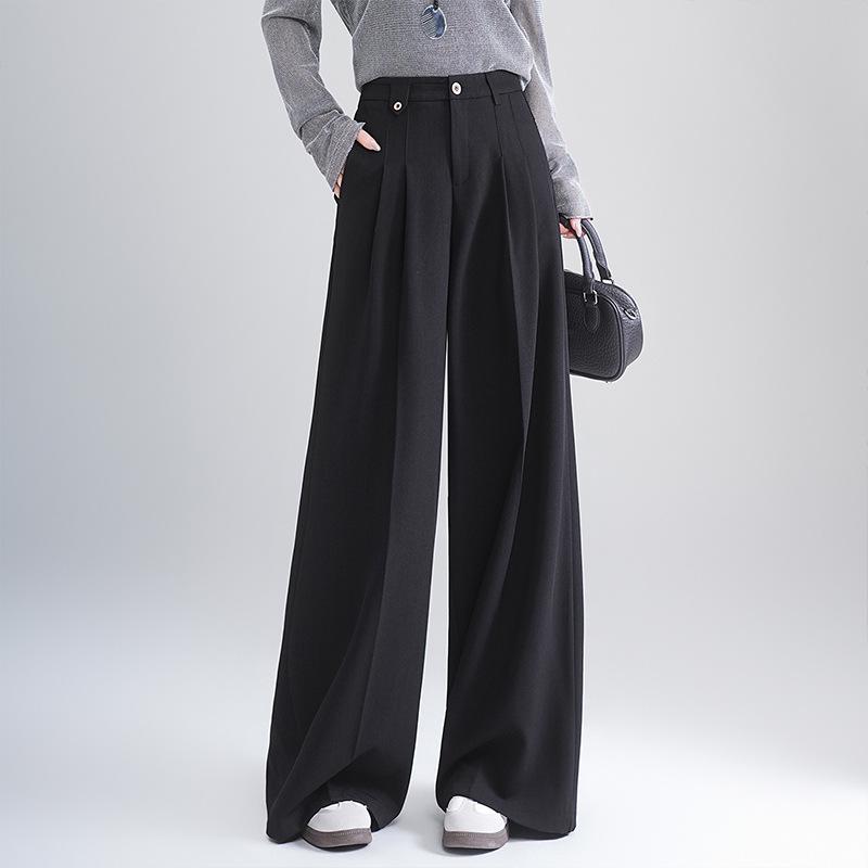 

Women s Black High-Waisted Wide-Leg Pants, Spring/Summer 2026 Collection – Elegant, Loose-Fit, Straight-Leg Suit Style M (100-115 jin)