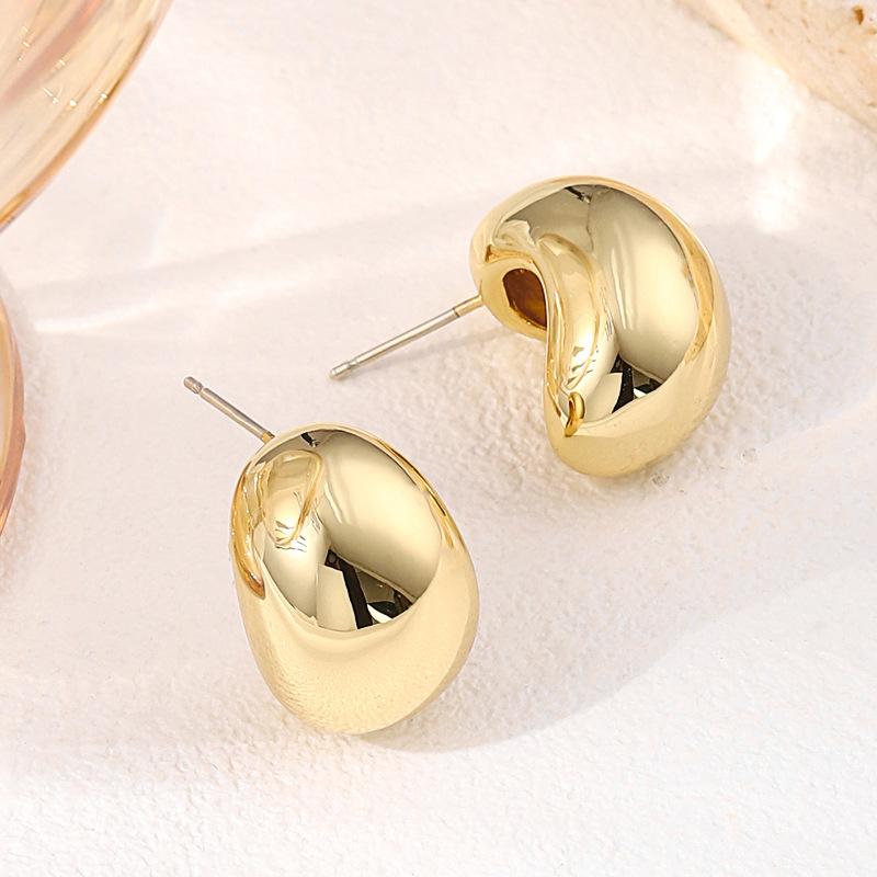 Smooth Arc Hemisphere Metal Stud Earring for Women Gold Color Geometry Ear Jewelry