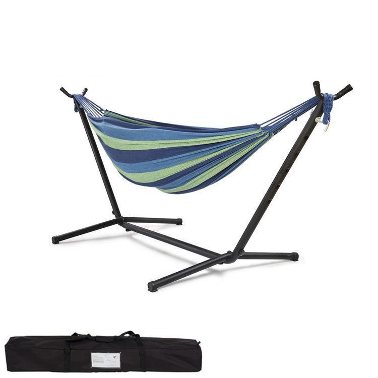 Double Horn Outdoor Camping Canvas Hammock with Iron Frame Stand