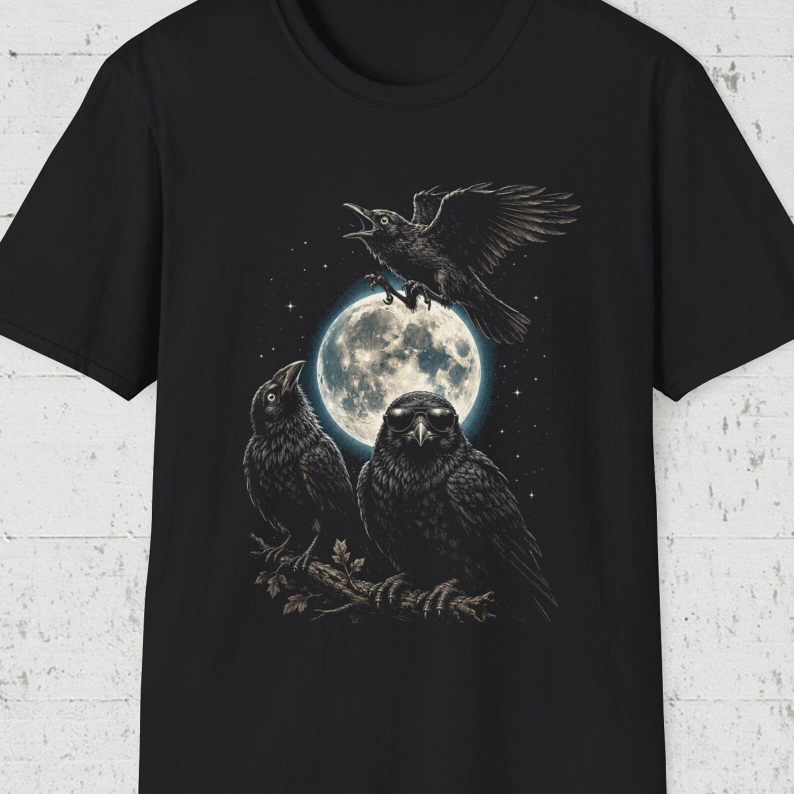 Funny Crow Moon Shirt, Gothic Raven Tee, Dark Humor Bird Shirt, Retro Crow T shirt, Gothic Crow Shirt, Witchy Night Sky T shirt XL