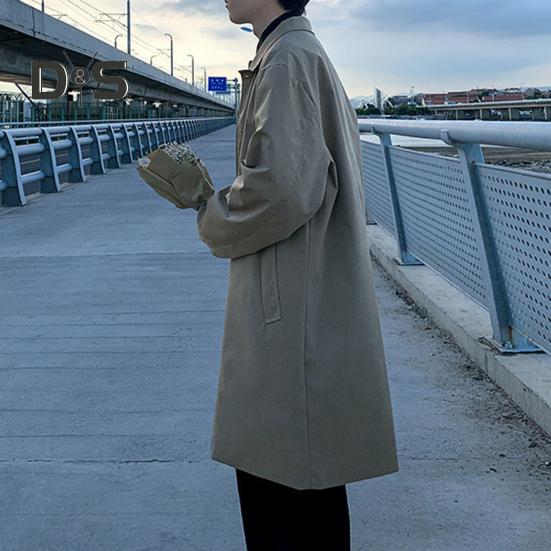 Herren Windjacke Revers Langarm Zweireihiger Trenchcoat mit Taschen Einfarbig Lockere Passform Lässige Mittellange Oberbekleidung