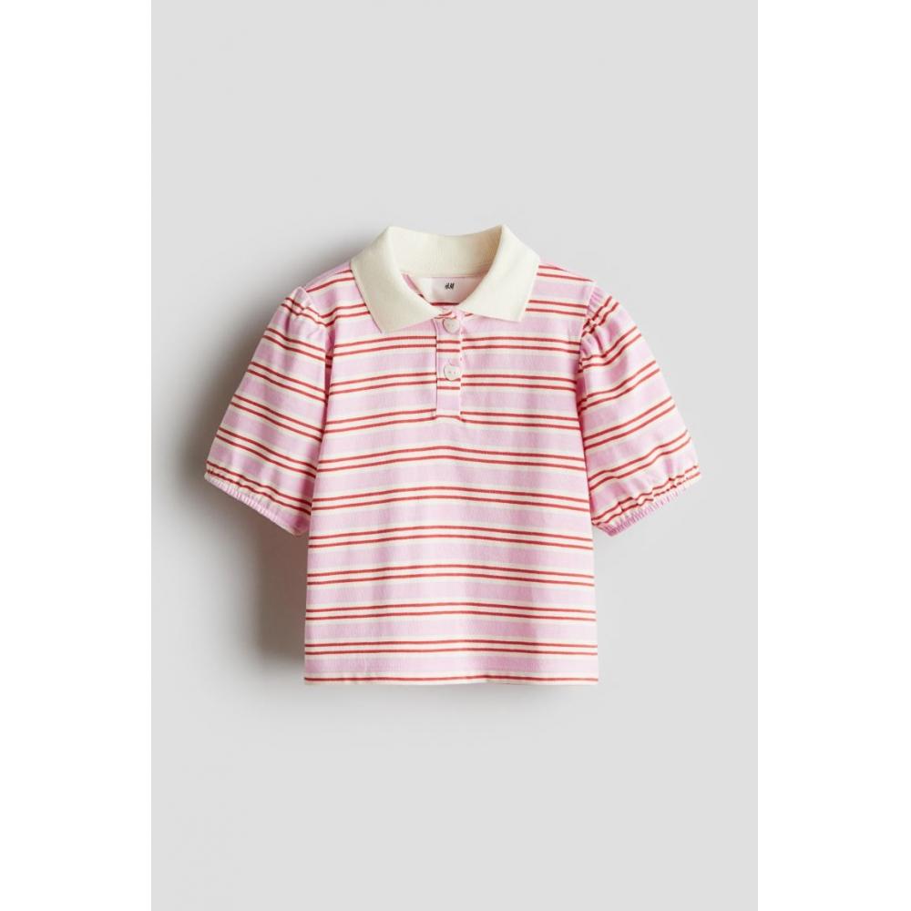 

Рубашка поло с рукавами-фонариками HM в светло-розовую полоску