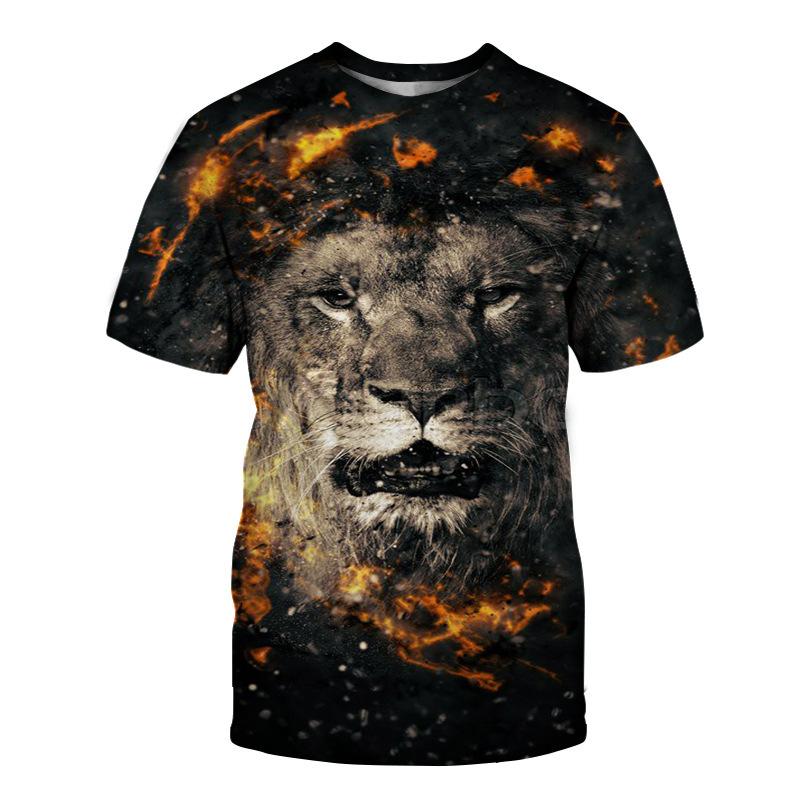 Summer Short Sleeved 3D Digital Printed Animal Lion Round Neck Fashionable Casual Men's T-shirts