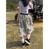 Womens High Waisted Camo Denim Capri Pants Loose Straight Leg Vintage Ripped Patchwork Jeans Casual Streetwear