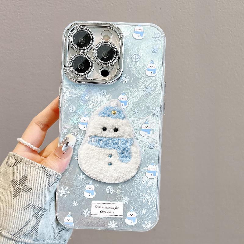 Cute plush snowman lanyard suitable for apple 17 autumn and winter mobile phone case iphone15 new women's 16promax hard