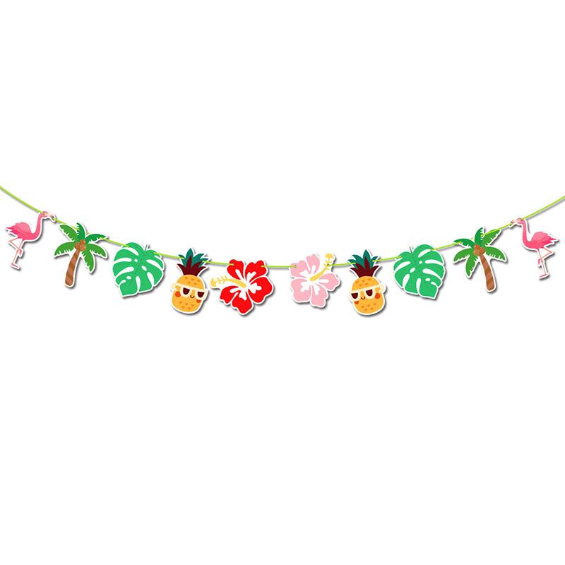Hawaiian Flamingo Theme Pineapple Coconut Tree Pattern Children Birthday Anniversary Celebration Summer Party Decoration Banner