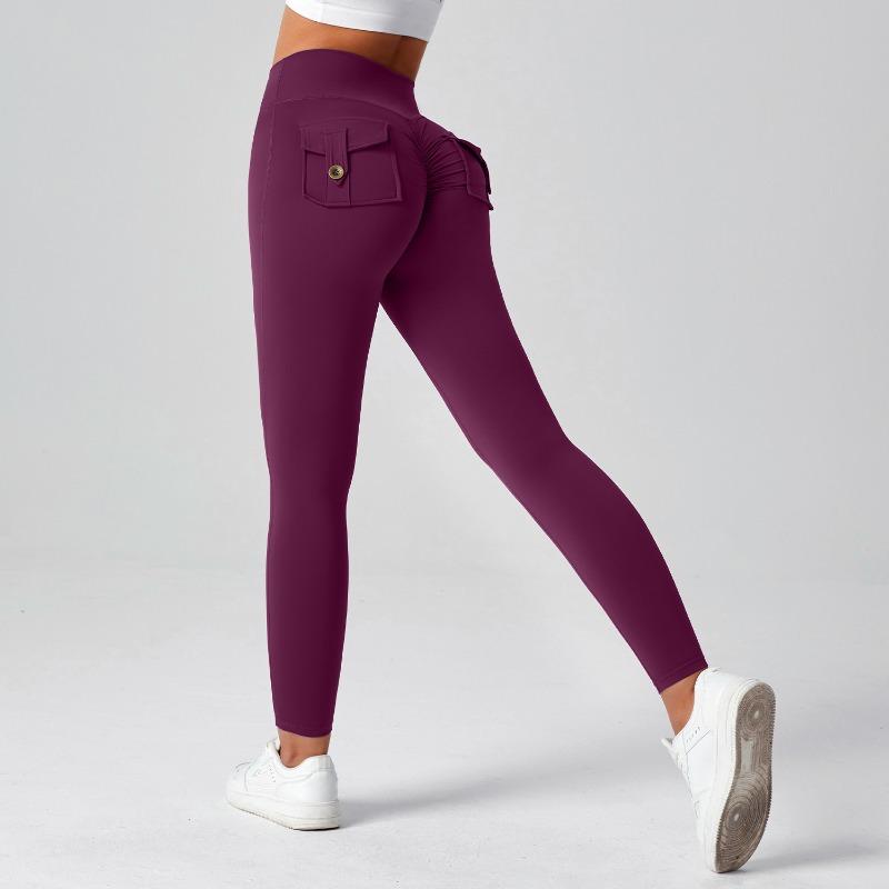 Tooling Hip Lift Yoga Pants High Waist Pocket Sports Fitness Pants Women's Nude High Elastic Running Quick Drying Sports Leggings