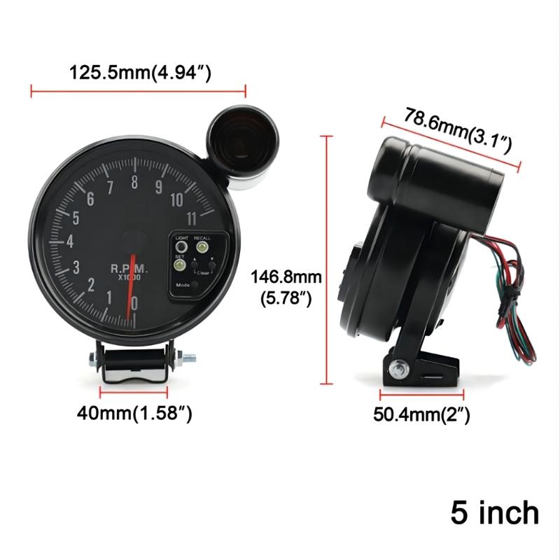 Car 12V 127mm 5" 7 Colors Universal Automobile Tachometer Gauges Meter Led For 4 6 8 Cylinders Vehicles