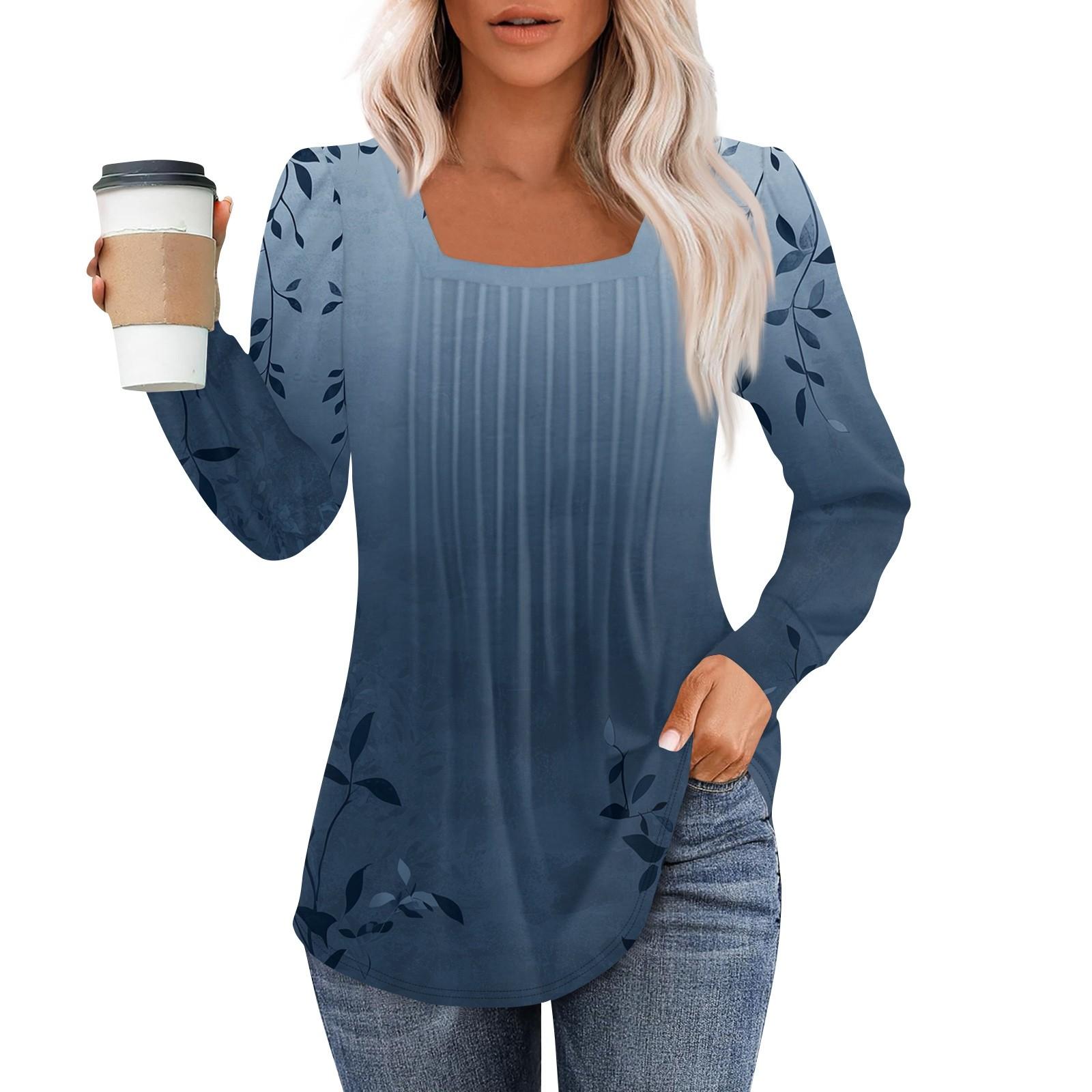 

Рубашки с длинным рукавом для женщин, топы, нарядные повседневные блузки, плиссированные туники с квадратным вырезом M