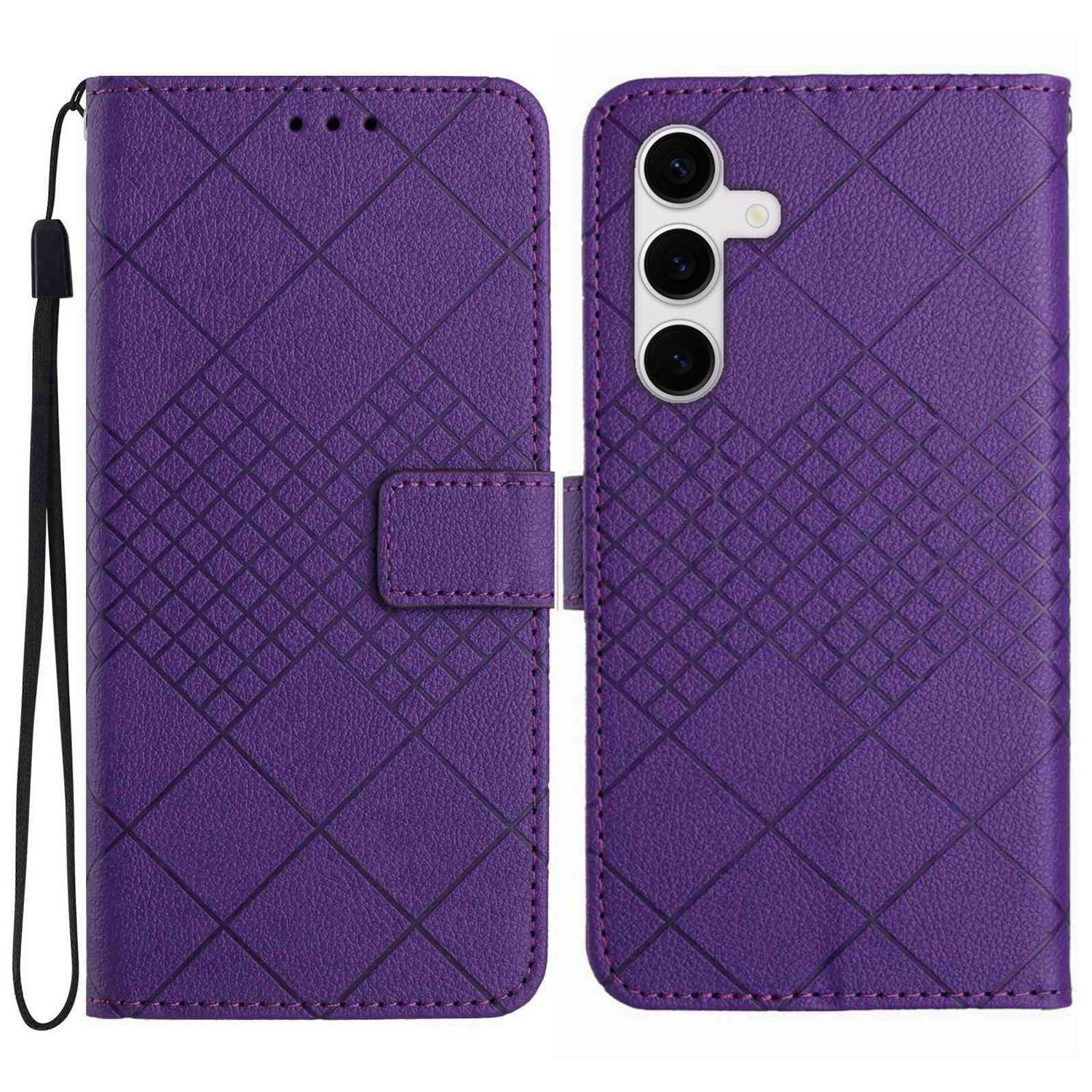 

For Samsung Galaxy S25 FE Case Wallet Imprint PU Leather Flip Folio Phone Cover Dark Purple