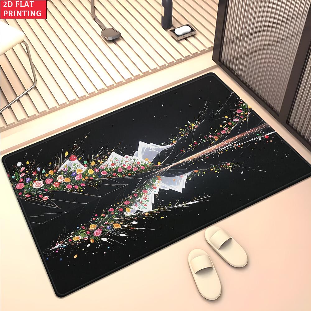 Psychedelic Galaxy Floral Mandala Rug, Colorful Boho Space Carpet for Living Room Gaming Room, Non-slip Decorative Floor Mat