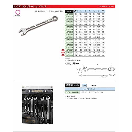 Asahi Metal Industry ASH Light Tool Combination Wrench 17mm LCW0017