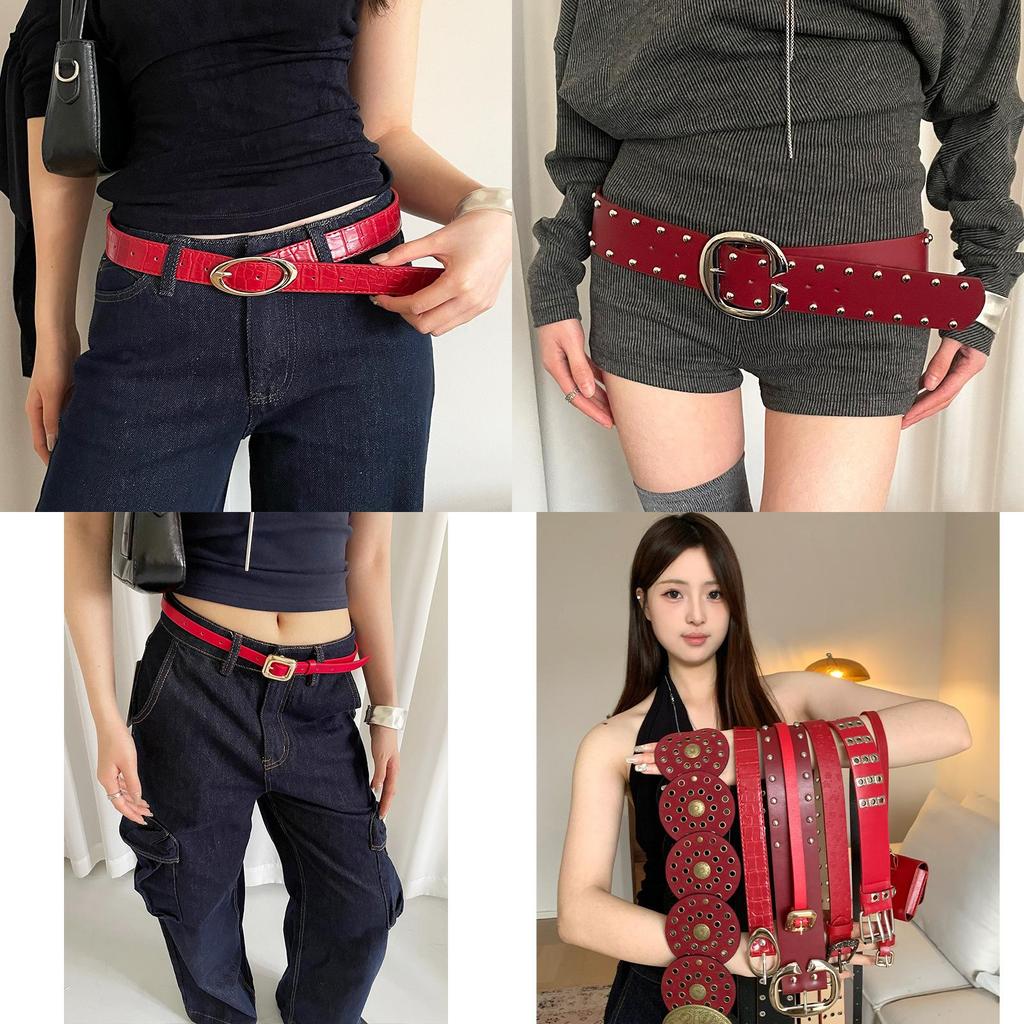 Bohemian Roter Pu-Leder-Taillengürtel Für Damen Mit Vintage-Krokodilmuster Für Kleider Oder Jeans