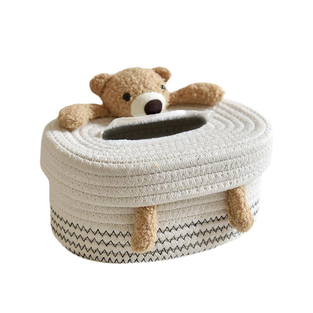 Cotton Rope Tissue Box Container Handmade Stylish Cartoon Modern Tissue Case for Living Room Coffee Table Bathroom Desk Home