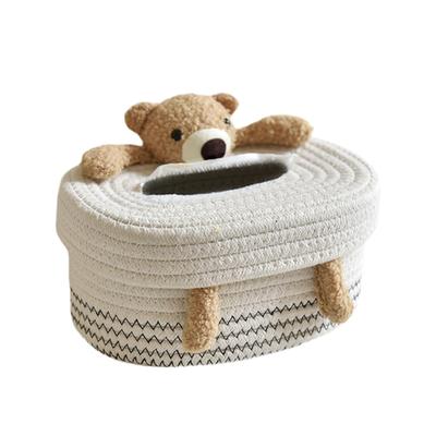 Cotton Rope Tissue Box Container Handmade Stylish Cartoon Modern Tissue Case for Living Room Coffee Table Bathroom Desk Home