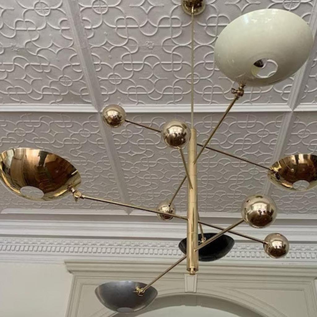 4 Light Pendant Mid Century Modern Raw Brass Sputnik Chandelier Light Fixture