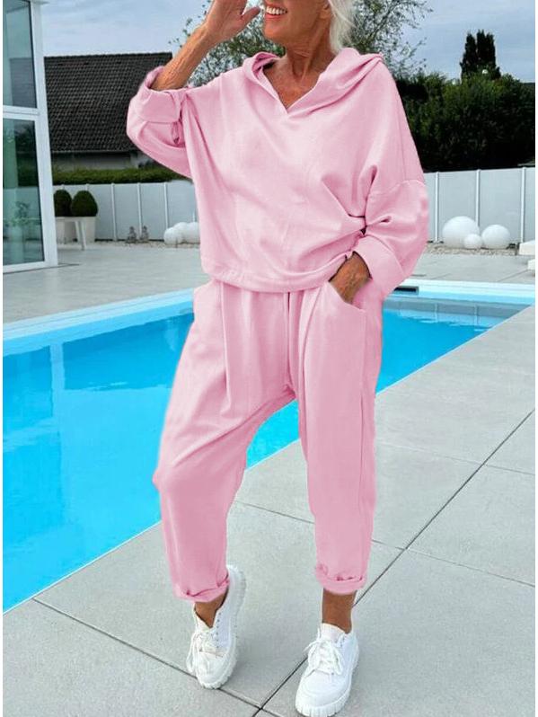 

Осенний женский однотонный худи с капюшоном и брюки 3XL розовый