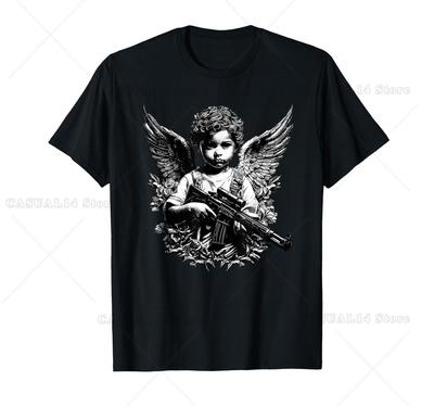 Das Bewaffnete Schutzengel T-Shirt Soldat der Liebe Hört Vintage Design Druck Kurzarm Druck Baumwolle Druck Alle Jahreszeiten
