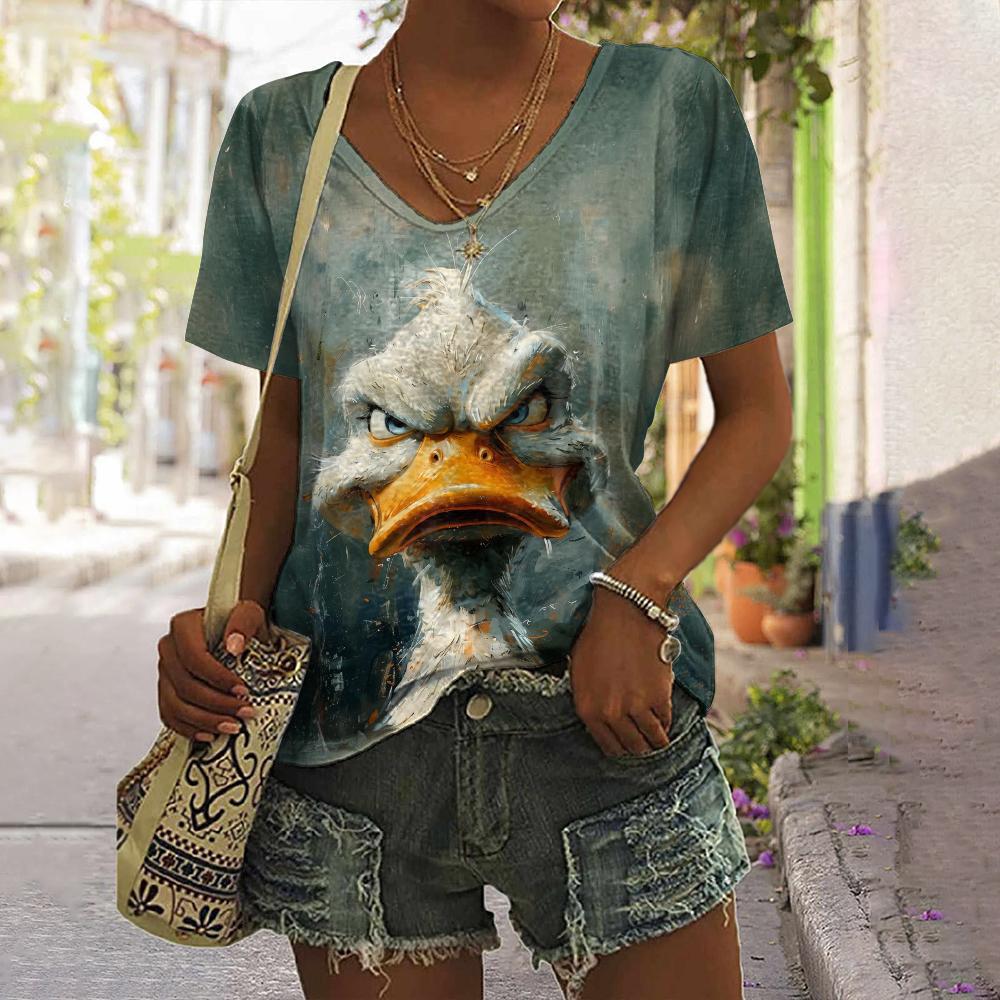 

Летний топ с V-образным вырезом и 3D-принтом в виде животных, модные повседневные женские футболки с короткими рукавами 5XL