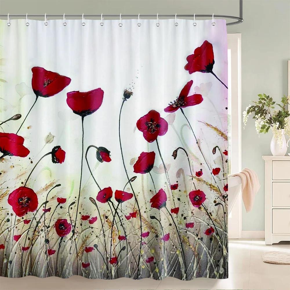 1 Pcs Colorful Floral Printed Shower Curtain Polyester Fabric Partition Bathroom Curtain With Hooks Home Decorative Curtain