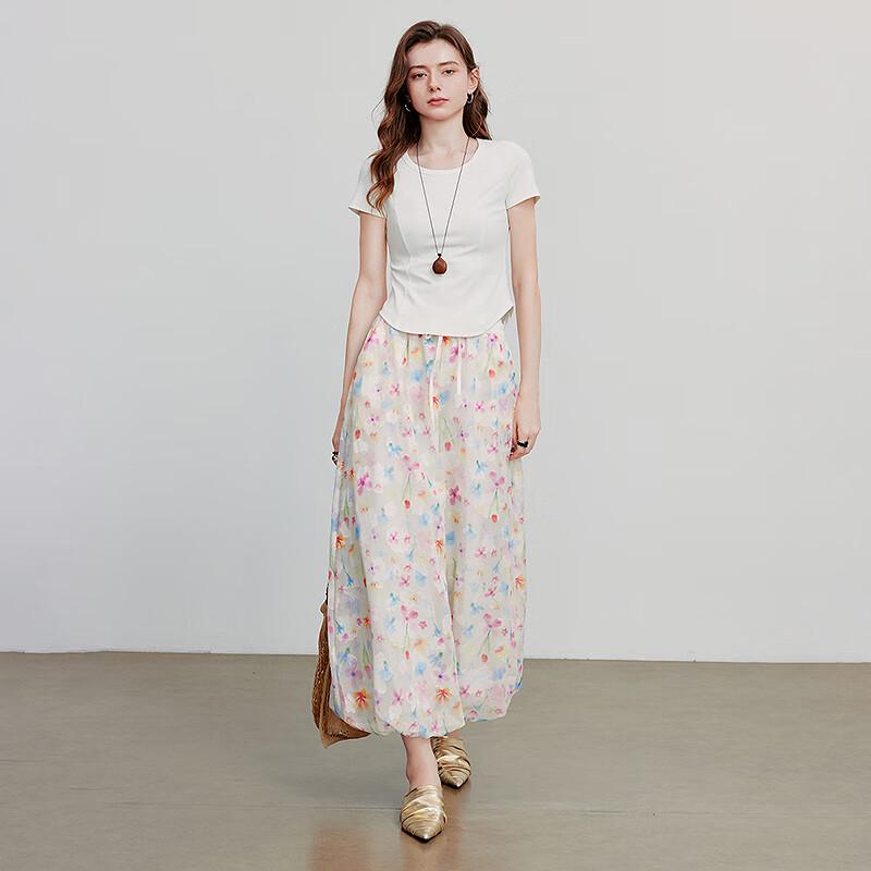 Chuyu Meconopsis Floral Print High-Waist Cropped Casual Pants