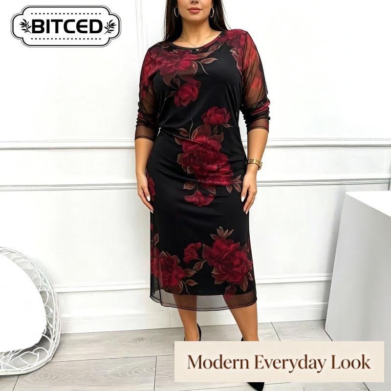 BITCED Rochii casual de damă, la modă, cu gât rotund, cu mânecă lungă