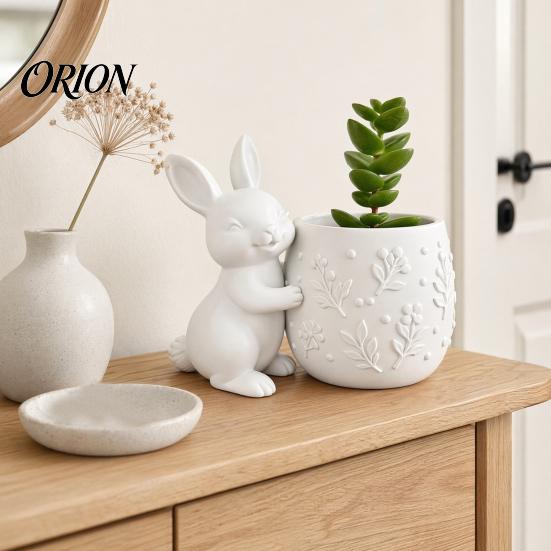 Maceta Verde Pequeña Conejo Abrazando Suculentas Impresa en 3D, Flor de Conejo Linda con Cuerpo Floral Compacto en Relieve, Decoración de Escritorio Mini para
