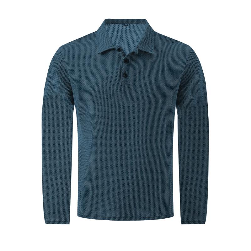 Men's Polo Shirts Fashion Solid Color Mens Long Sleeve Tops Button Mesh T-shirts Yahseng