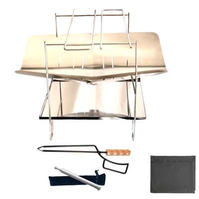Slim Campfire Grill Set with Fire and Fire Bellows Core [Vivrella] Lightweight, Compact, A4-Size Trivet, Ashtray, Tripod, Crossbar, Tongs, (Campfire