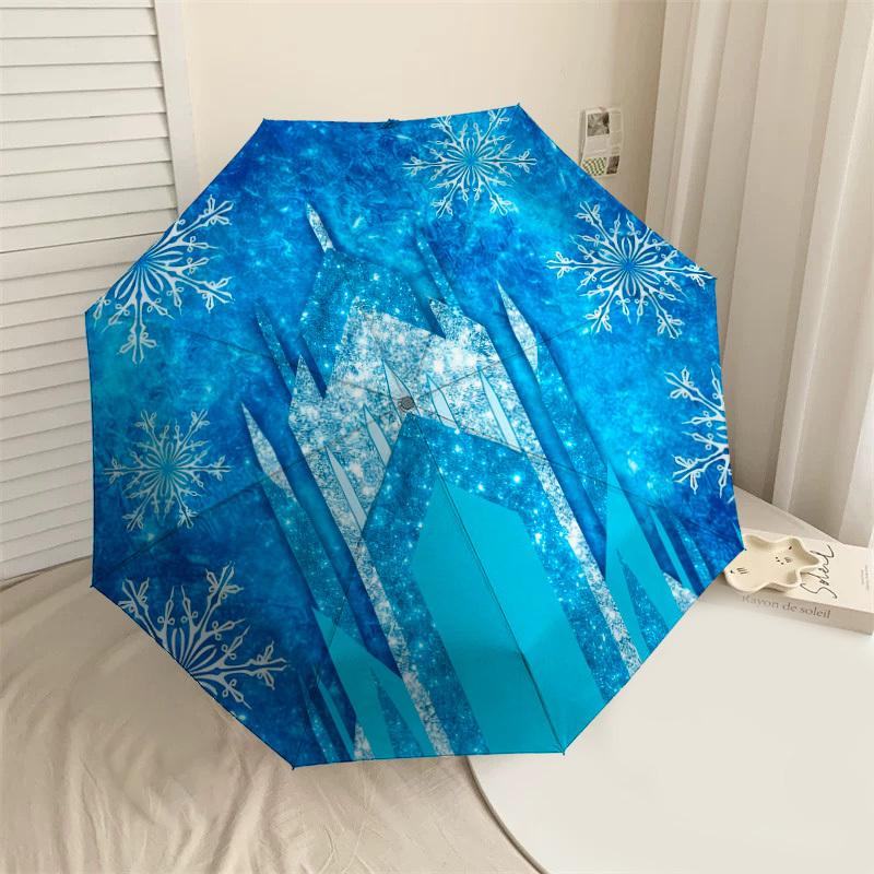 1pc Frozen Castle Snowflakes Automatic Folding Umbrella, Heavy Duty 8 Rib Iron Frame,  Suitable for Travel, Daily Use, Birthday, Decor Gift M0104006